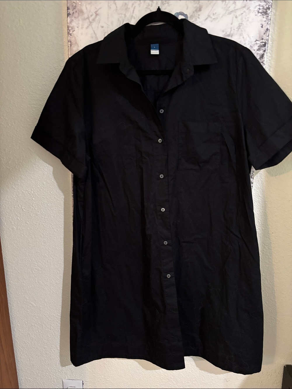 Old Navy Black Short-Sleeve Mini Shirt Dress